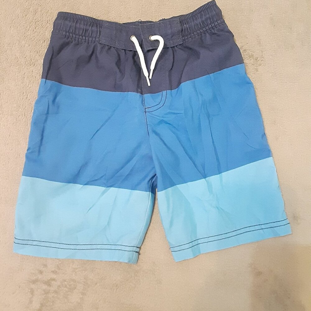 Carters Boys Stripe Swim Shorts Size 6 Adjustable Waist Dark and Light Blue